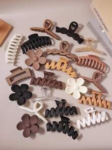 10/5/1pc Random Color Multi-Style Geometric Large Hair Claw Clips, Fashionable Elegant Daily Casual Half-Up Hair Clips Hair Accessories For Women - Multicolor - View 1