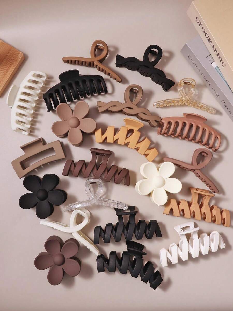 10/5/1pc Random Color Multi-Style Geometric Large Hair Claw Clips, Fashionable Elegant Daily Casual Half-Up Hair Clips Hair Accessories For Women - Multicolor - View 1
