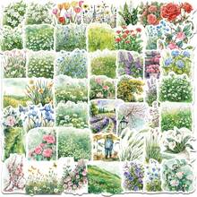 50pcs Watercolor Floral Wildflower Stickers, Aesthetic Botanical Garden Stickers, Suitable For Journals, Laptops And Water Bottles - Multicolor - View 6