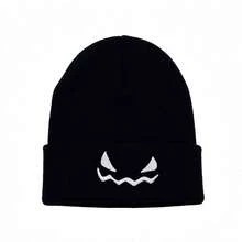 1pc Fashionable Ear-Protective Windproof Knitted Solid Color Beanie Hat With Halloween Pumpkin Embroidery, Unisex - Multicolor - View 7