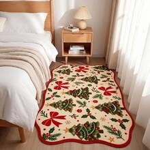 1pc, Washable Non-Slip Vintage Christmas Tree Bow Shaped Velvet Rug, Non-Slip Bottom With Soft And Delicate Surface, Suitable For Bedside Rug, Entrance Mat, Living Room, Bedroom, Bathroom, Kitchen, Machine Washable, Wear-Resistant And Easy To Clean, Modern Home Decor, Bedroom Bathroom Decor Rug, Housewarming Gift, Christmas Gift, Moving Gift And Other Occasions, Carpet, Rug, Living Room Rug, Bedroom Carpet, Geometric Rug, Vintage Rug, Hallway Runner, Aesthetic Room Decor, Fall Home Decor - C - View 2