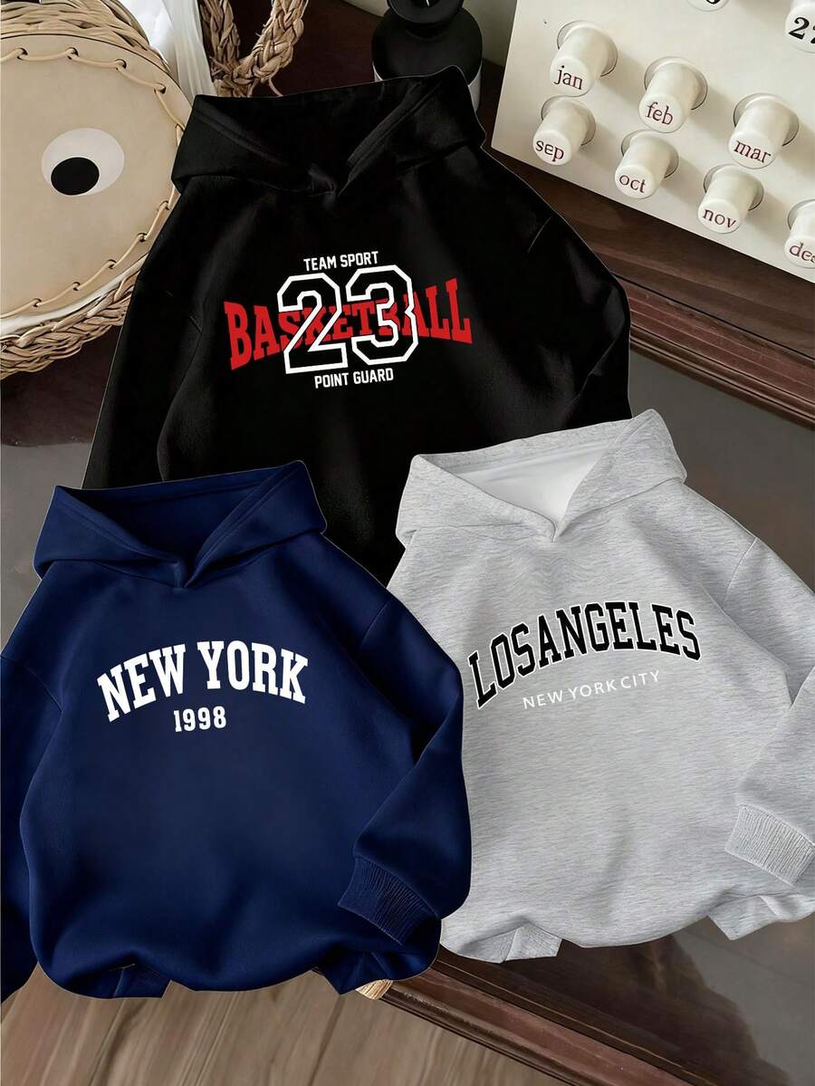 3pcs-Tween Boy 3 Pieces Set Fun Print Sweatshirt, Warm And Comfortable Thermal Lined Pullover Sweatshirt For Autumn/Winter - Black - View 1