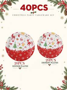 10/20pcs Christmas Disposable Paper Tableware Set (Includes 7-Inch And 9-Inch Plates, Cups, Napkins, Straws), Printed With Reindeer, Christmas Tree, Bell, Gift, Sleigh And Red Border Patterns, Suitable For Christmas Party, Holiday Dinner, Winter Celebration And Holiday Table Setting. - Multi-color 11 - View 13