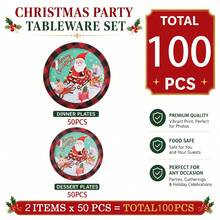 10/30/50pcs Christmas Disposable Paper Tableware Set (Includes 7-Inch And 9-Inch Plates, Paper Cups, Featuring Santa Claus, Reindeer, Sleigh, Gift And Mint Green Buffalo Plaid Design, Suitable For Christmas Party, Holiday Dinner, Winter Celebration And Holiday Table Setting) - Multicolor - View 9