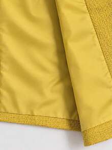 Women's Vintage Yellow Tweed Tie-Front Contrast Color Stand Collar Long Sleeve Polyester Fiber Autumn/Winter Coat - Mustard Yellow - View 8