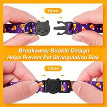 1pc Halloween Candy Corn Print Cat Safety Buckle Collar With Bell Small Pet Decorative Neckband - Purple - View 3