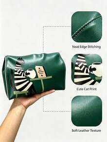 1PC Cartoon Cat 2D Printed Leather Tissue Box Cover, Large Capacity Luxury Tissue Box Holder Fabric Tissue Holder, Foldable Storage Design Suitable For Living Room, Dining Room, Bedroom, Car Interior, Creative Dining Scene, Multi-Scenario Applicable Cute Cat Leather Tissue Box Cover, Home Decor And Car Dual-Use Tissue Storage Box - View 3