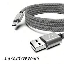 60W USB 轉 Type-C 快充傳輸線，尼龍編織 USB-A 轉 USB-C 充電數據線，相容 Galaxy S26/S25/S24/S23/S22/S21/S20 手機充電線，3入/1入，萬聖節禮物/聖誕禮物 - 灰色 - 查看 10