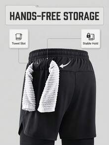 Men's Sports Shorts, Quick-Dry Lightweight, With Towel Loop And Phone Pocket, Black Summer Style - Black - View 5