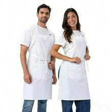 2 Pockets Apron, Unisex Adjustable Bib Apron For Chef, Suitable For Kitchen Cooking, BBQ, Restaurant - White - View 2