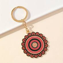 1Pc Circular Flower Alloy Keychain, Retro Pattern Bag Charm, Backpack Car Key Accessory, Daily Birthday Gift - Multicolor - View 6