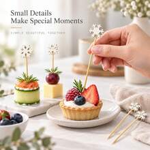 Exquisite And Cute Christmas Snowflake Style Food Skewers (Made Of Natural Bamboo With A Smooth Surface), 100pcs/Pack, Cute Design Cocktail Sets, Used For Fruit Plates, Cooked Food, And Party Decorations - White - View 6