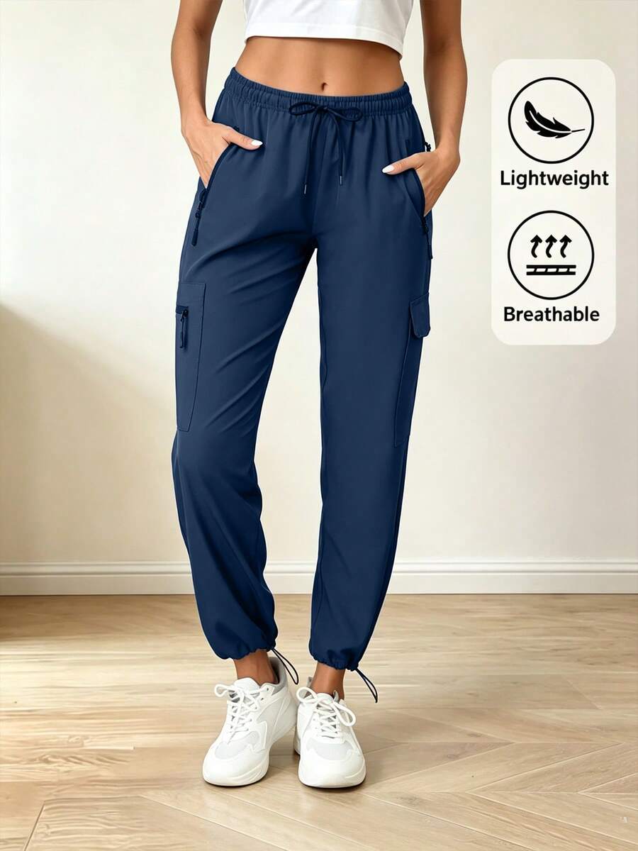 Women's Hiking Pants, Quick-Dry Lightweight Travel Golf Cargo Pants With Zipper Pockets - Navy Blue - View 1