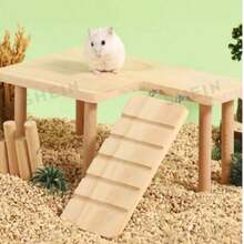 1 Set Solid Wood Two-Tier Platform Table With Ladder Hamster Rutile Chicken Golden Bear Climbing Stairs Hideout House Landscaping Platform Suitable For Small - one-size - View 1