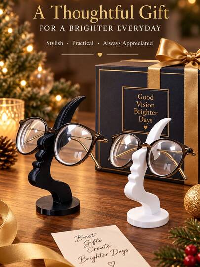Face-Shaped Glasses Holder, Desktop Storage Glasses Display Decor Office Funny Ornament Gift Stand Modern Curved Glasses Holder, Elegant Side Glasses Rack - Minimalist Black Design, Desktop Or Bedside Table Glasses Case Protector, Perfect For Living Room, Bedroom, Office
