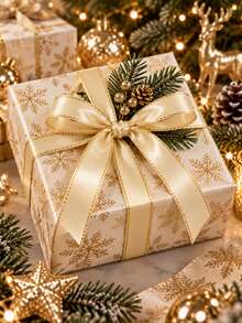 1 Roll Champagne Gold Edge Polyester Satin Ribbon 25 Yards, Gift Box Packaging Ribbon, Candy Box, Cake Box, Flower Decoration Ribbon, DIY Decoration Ribbon, Wedding, Party, Christmas Decoration Ribbon - Champagne - View 4