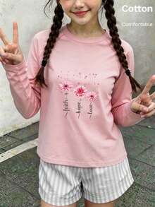 Girls' Cute Printed Long-Sleeve Casual Sports T-Shirt With Set-In Sleeves And A Round Neckline - Baby Pink - View 9