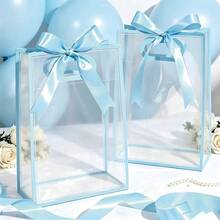 1/4/12pcs Transparent Gift Bags With Ribbons, Suitable For Baby Shower, Graduation, Wedding, Bridal Party, Birthday Party, Business Occasions, With Cut-Out Handles, Reusable PP Material, 7x10x3.15 Inches (Blue) - Blue - View 3