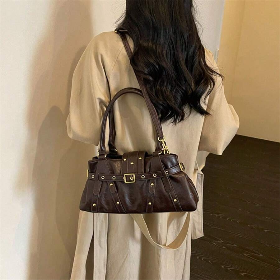CHERIMATE Women's Vintage Solid Color Baguette Bag, Fashion Minimalist Shoulder Bag, Versatile Crossbody Bag, Commuter Small Square Bag