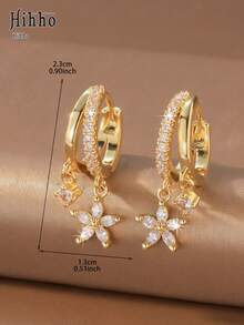 Hihho 2pcs/Set Elegant Atmosphere Gold & Silver Dual-Color Multi-Style Sunflower, Flower, Cross Pendant Rhinestone Hoop Earrings Set For Women, Daily Wear, Holiday Gift, Multi-Piercing Layering Accessory - Multicolor - View 11