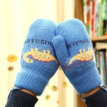 1 Pair Warm, Thick, Plush Winter Double Layer Gloves With Hanging Strap, Suitable For Children Aged 1 To 11 And Kindergarten Kids. - Navy Blue - View 2