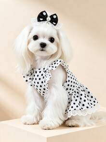 1pc Dog & Cat Mesh Wedding Dress Bow Cute Fashion Elegant Charming Creative Personalized Design Printed Pet Dress - Multicolor - View 4