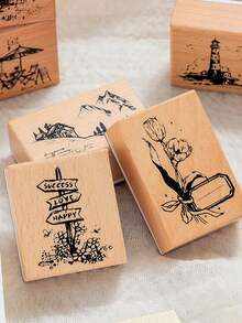 1 Buah Stempel Kayu Bermotif Vintage, Dengan Desain Bunga, Rumah, dan Rambu Jalan, Untuk Buku Panduan DIY, Dekorasi Scrapbooking, Atau Sebagai Hadiah untuk Teman - Sepotong Tunggal - View 3