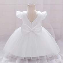 Gaun Putri Baru untuk Anak Perempuan, Rok Mengembang dari Tulle, Gaun Pengiring Pengantin dengan Punggung Terbuka dan Pita, Cocok untuk Pakaian Kasual dan Pertunjukan. - Putih - View 5