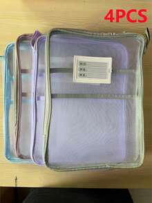Bolsa organizadora de malla de nylon de doble capa A4, bolsa de almacenamiento de archivos de malla de gran capacidad en forma de L reforzada, mochila portátil con cremallera para estudiantes, bolsa de clasificación de materias de examen con asa, bolsa transparente para exámenes de estudiantes, archivo B - A - Ver 13