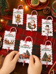 48Pcs Christmas Candy Cane Gift Cards, Vintage Christmas Paper Cards, Santa Claus Snowman Reindeer Gingerbread Design Christmas Gift Tags, Holiday Gift Packaging, Christmas Gift Wrapping, Christmas Gift Packaging, Christmas Decoration, Christmas Party Supplies, Home Gathering Supplies, Christmas Gifts, Merry Christmas, Home Decor, Table Decor, Christmas Party Offers, 2026 Christmas Decoration, Christmas - Multicolor - View 9