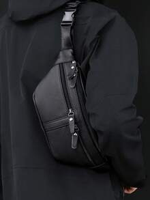 Tas Dada Pria Warna Hitam, Tas Selempang Kasual dengan Desain Multi-Saku, Tas Bahu Tahan Air Kapasitas Besar untuk Perjalanan, Kerja, dan Penggunaan Sehari-hari - Hitam - View 2