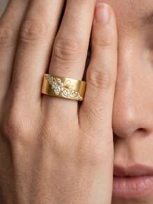 18K Gold Plated Gold Floral Zirconia Ring, French Style, Luxury Gift Jewelry For Women - Gold - View 6