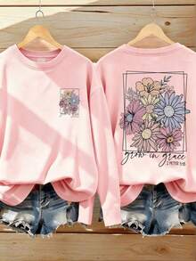 Tween Girl Casual Fun Print Round Neck Pullover Long Sleeve T-Shirt Autumn/Winter Top - Pink - View 1