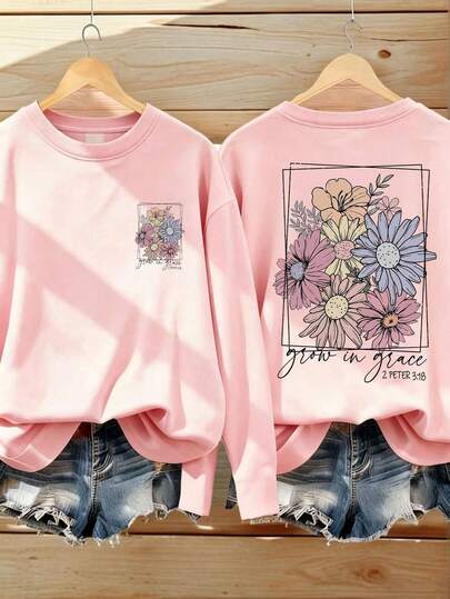 Tween Girl Casual Fun Print Round Neck Pullover Long Sleeve T-Shirt Autumn/Winter Top