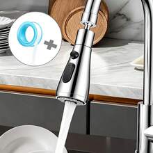 Kitchen Faucet Spray Head | Multi-Spray Mode With Stop Button Faucet Replacement Nozzle, Plus 1 Roll Of Tape - Silver - View 7