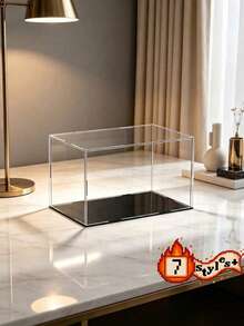 1pc Acrylic Display Box, Multiple Sizes Available, Plastic Assembly, Dust-Proof Display Case, Matte Black Base, Suitable For Displaying Figurines, Collectibles, Statues, Models And More - Black Acrylic - View 2