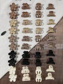 40入咖啡色系美拉德風迷你磨砂花朵南瓜小髮夾，簡約百搭瀏海與鬆散髮型髮飾 - 彩色 - 查看 5