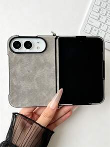 奢華復古 PU 皮革純色手機殼，適用於 iPhone Duo Fold，極簡防護防震緩衝保護殼 - 灰色 - 查看 2
