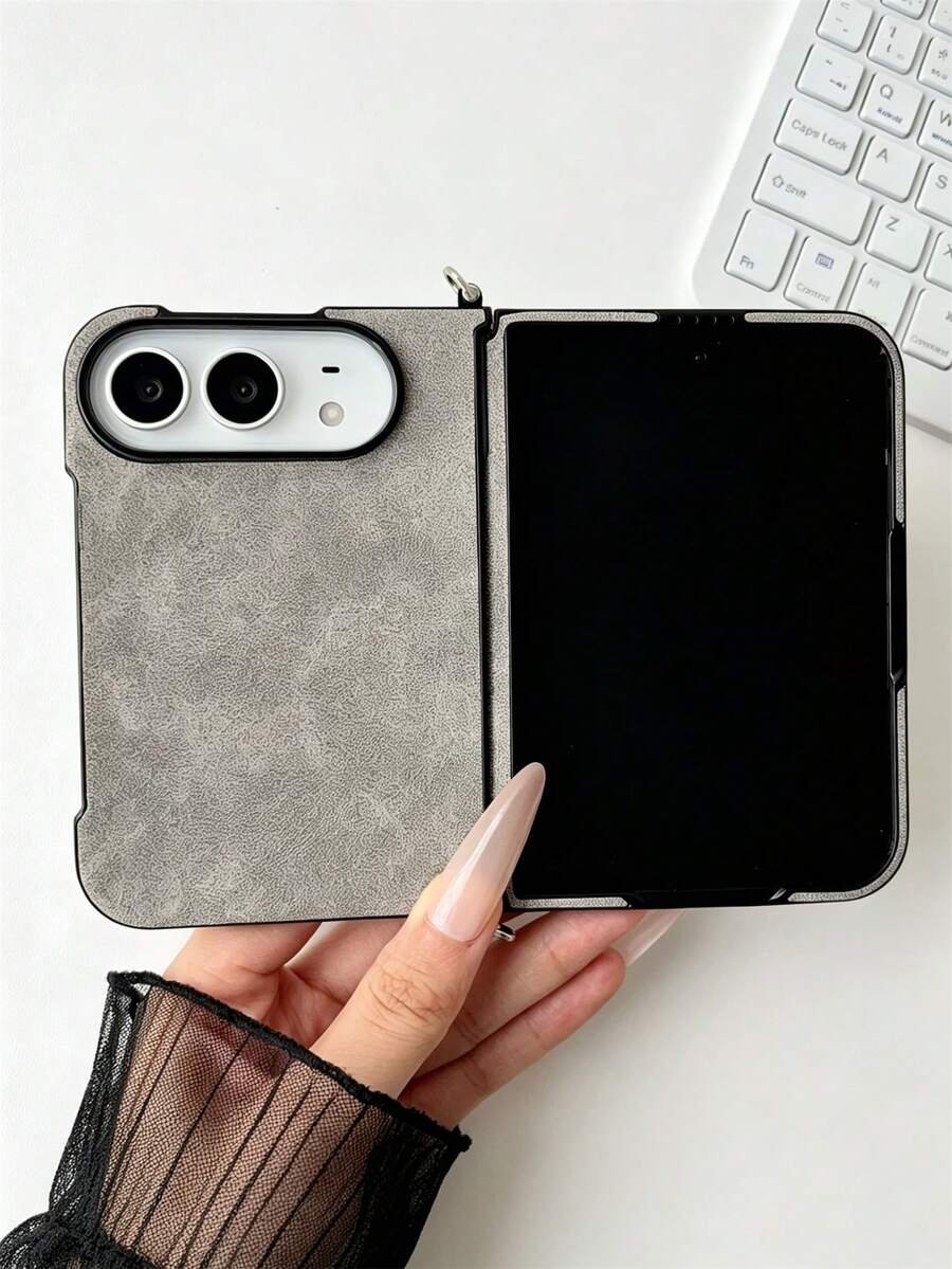 奢華復古 PU 皮革純色手機殼，適用於 iPhone Duo Fold，極簡防護防震緩衝保護殼