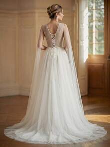 Ball Gown Evening Dress, Romantic Sheer Corset Lace-Up Tulle Long Dress, Fairy Princess Gown, Suitable For Weddings And Formal Parties - White - View 2