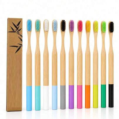5/10/50 piezas Cepillos de dientes manuales de bambú con cerdas de nailon suaves - Cuidado suave para dientes y encías sensibles, limpieza profunda de cuidado oral, adecuado para uso diario, cuidado dental unisex para adultos
