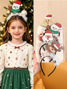 1pc/2pcs/4pcs Girls Christmas Glitter Cartoon Headband With Colorful Trim, Santa Claus & Gingerbread Man Holiday Photo Prop Hair Accessory - Multicolor - View 1
