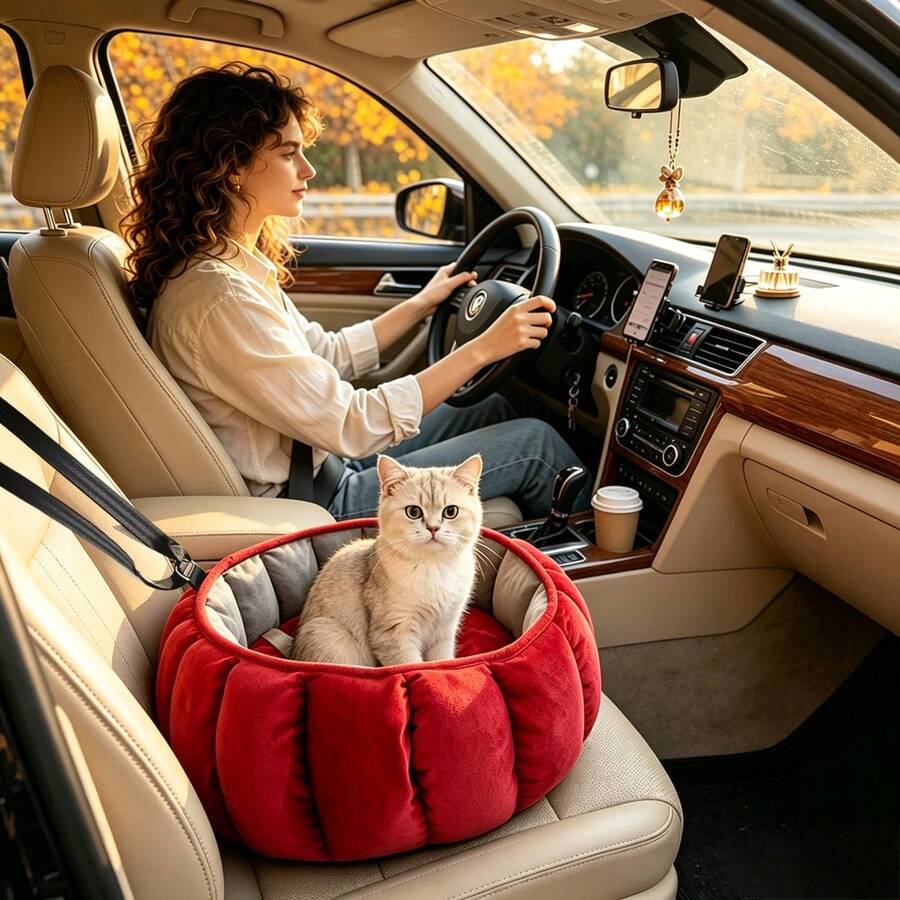 Foldable Pumpkin Pet Car Seat, Travel Safety Protection Pet Bed, Indoor/Outdoor Cat & Dog Bed - Multicolor - View 1
