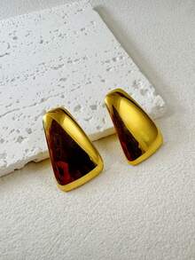 1 Pair/Fashionable Retro Style Stainless Steel 18K Gold Plated Trapezoid Earrings Suitable For Women's Daily Commute, Street Style Jewelry Gift - 34259-ear-g - View 8