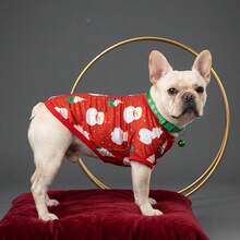 Red & Green Christmas Dog Clothes Set, 2pcs Pet Outfit With Bell Collar, Holiday Winter Vest For Small & Medium Dogs - Red - View 3