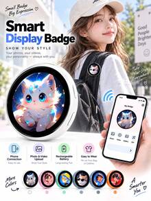 Smart Electronic Display Brooch, Digital Photo & Video Pendant Connectable To Phone, Rechargeable Screen Brooch, Supports Personalized Content, Creative Fashion Accessory, Christmas Halloween Birthday Valentine's Day Gift For Men & Women - View 3