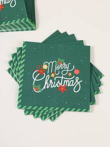 10/20pcs Christmas Disposable Paper Tableware Set, Includes 7-Inch And 9-Inch Plates, Cups, Napkins And Straws; Featuring Deep Green "Merry Christmas", Poinsettia And Bell Decorative Patterns, Suitable For Christmas Parties, Holiday Dinners, Winter Celebrations And Holiday Table Decor. - Multicolor 3 - View 6
