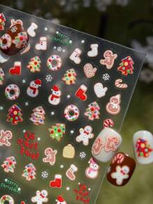 1pc/2pcs Christmas Winter New Embossed Nail Stickers With Tweezers, Christmas Stocking, Candy Cane, Heart, Merry Christmas Text Pattern, Versatile Nail Decoration DIY Nail Art Decals - Multicolor - View 2