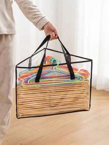 Triangular Hanging Hanger Storage Organizer Bag, Foldable Large Capacity Transparent Hanger Storage Bag, Thickened Waterproof PVC Wardrobe Organizer, Dual Handle Portable Design, Can Store Wooden And Plastic Hangers, Dustproof And Moisture-Proof Transparent Visible, Easily Save Wardrobe Storage Space; Can Be Hung Or Laid Flat And Stacked, Suitable For Bedroom Wardrobe, Built-In Closet, Laundry Room, Balcony Utility Area, Dedicated For Seasonal Hanger Organization, Multi-Scenario Home Storage Essential - Multicolor - View 1