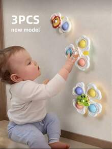 1 buah/3 buah Mainan Putar Kelopak Bunga Kartun dengan Perekat Hisap - Permainan Interaktif, Mainan Mandi dan Jendela Sensori untuk Anak-anak - MultiWarna - View 1